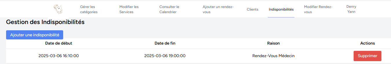 Indisponibilités