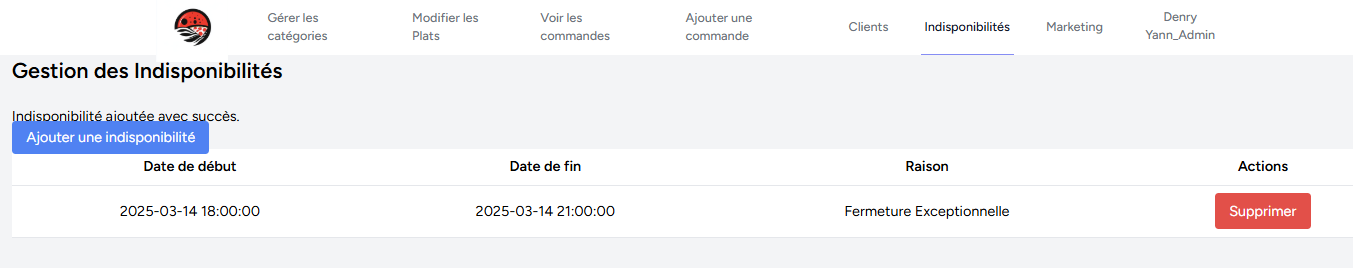 Indisponibilités